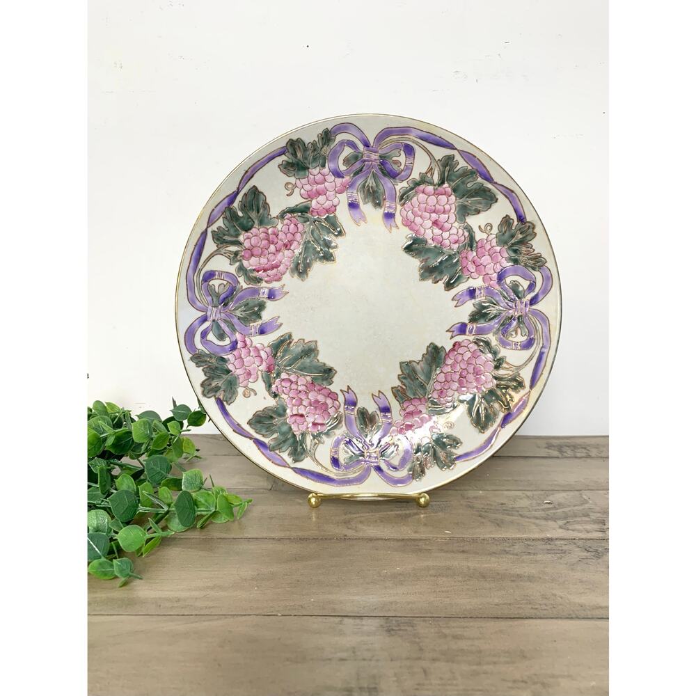 Vintage Jena Hall Decorative Plate Toyo Hand Painted Grapes Ribbon Wall Plate